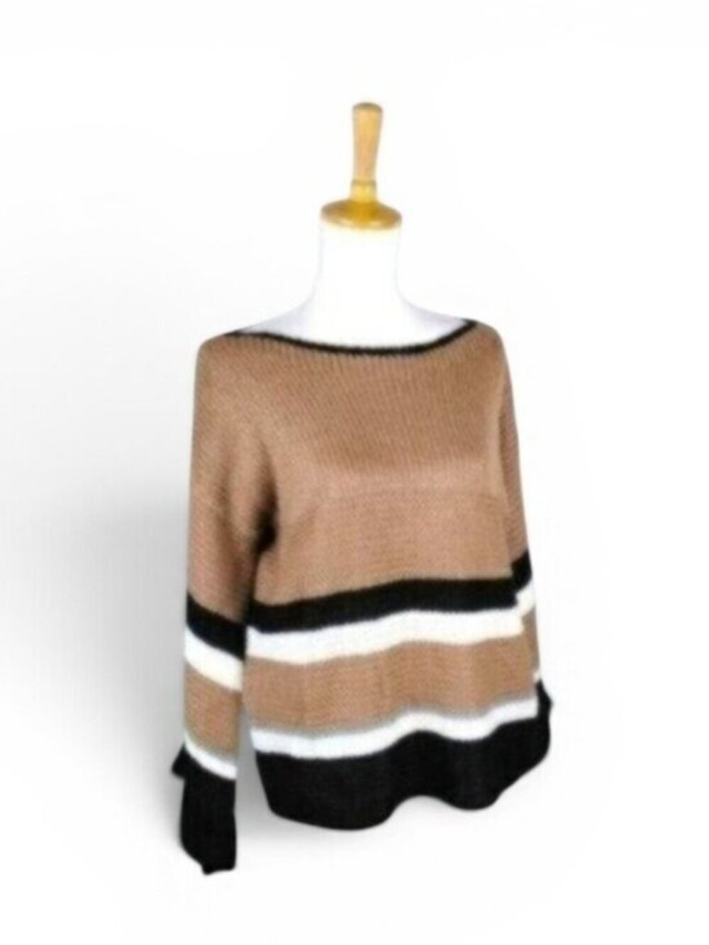 Lumiere Neutral Striped Bell Sleeve Sweater Brown Size Small